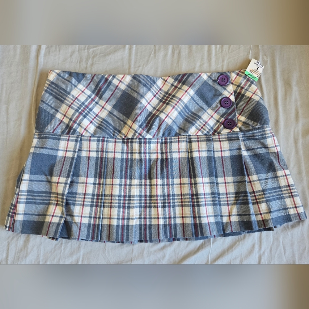 Papaya Blue Plaid Mini Skirt with Purple Accents